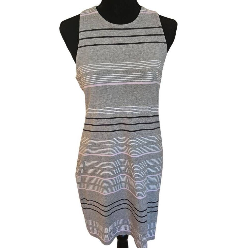 Lou & Grey Womens Striped Racerback Sleeveless Summer Tank Dress Gray XS